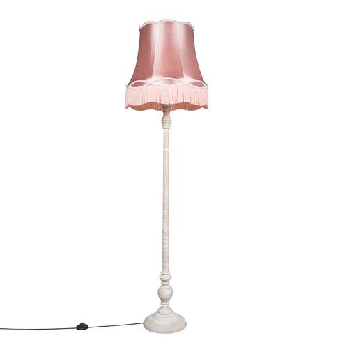 Retro vloerlamp grijs met roze Granny kap - Classico, Huis en Inrichting, Lampen | Vloerlampen, Nieuw, Overige materialen, 150 tot 200 cm