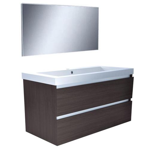 Badkamermeubel Wiesbaden Vision 100x46 Grey Oak (2 laden), Doe-het-zelf en Verbouw, Sanitair, Bad, Nieuw, Ophalen of Verzenden