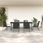 vidaXL 7-delige Tuinset textileen en staal zwart, Verzenden, 6 zitplaatsen, Nieuw, Rvs