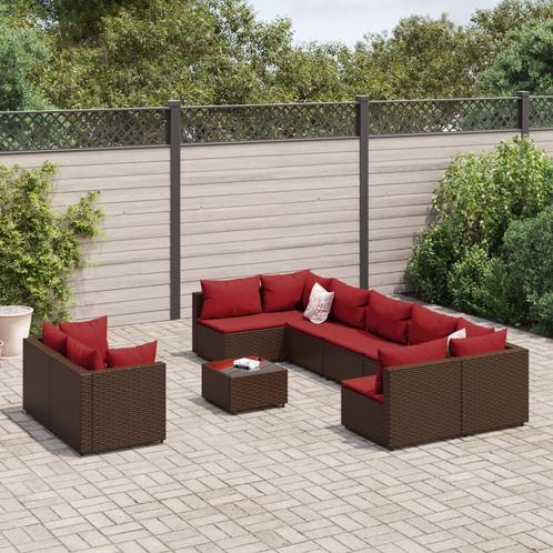 vidaXL 10-delige Loungeset met kussens poly rattan bruin, Tuin en Terras, Tuinsets en Loungesets, Loungeset, Nieuw, Meer dan 8 zitplaatsen