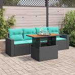 vidaXL 5-delige Loungeset met kussens poly rattan zwart, Verzenden, Nieuw, Rotan, Loungeset