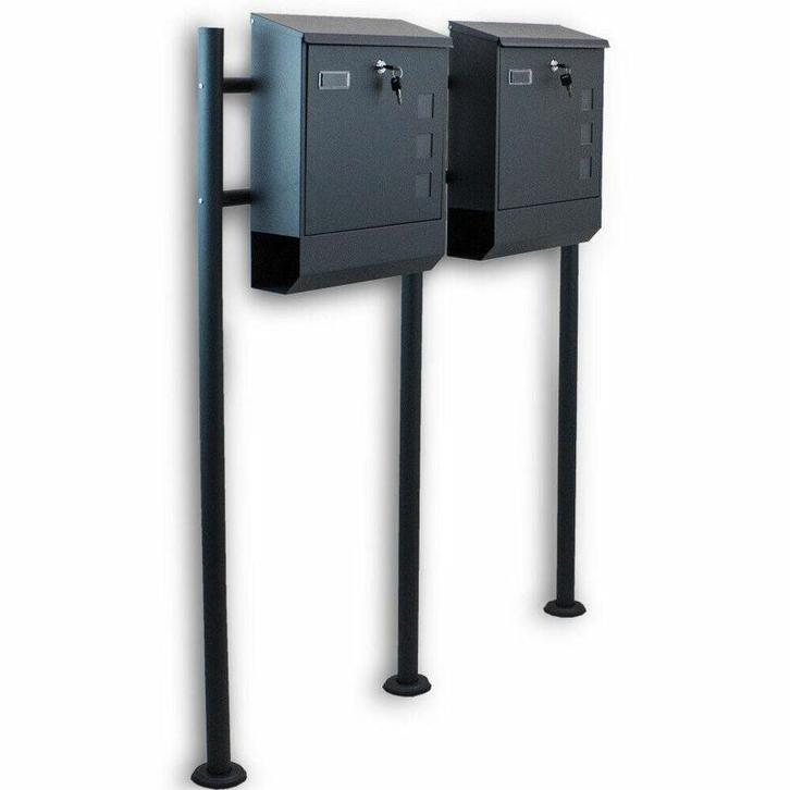 Dubbele Standaard Brievenbus - Krantenrol - Donkergrijs, Tuin en Terras, Brievenbussen, Nieuw, Verzenden