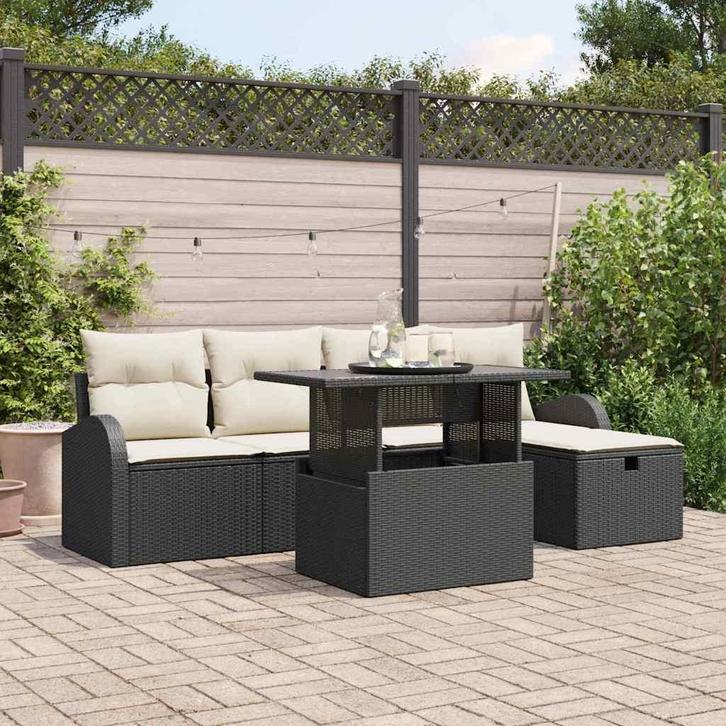 vidaXL Tuin Sofa Set met kussen met opslag 6 pcs Zwart Poly, Tuin en Terras, Tuinsets en Loungesets, Nieuw, Rotan, Verzenden