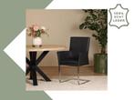 Set van 4 zwarte leren eetkamerstoelen Nina, Overige kleuren, Nieuw, Leer, Ophalen of Verzenden