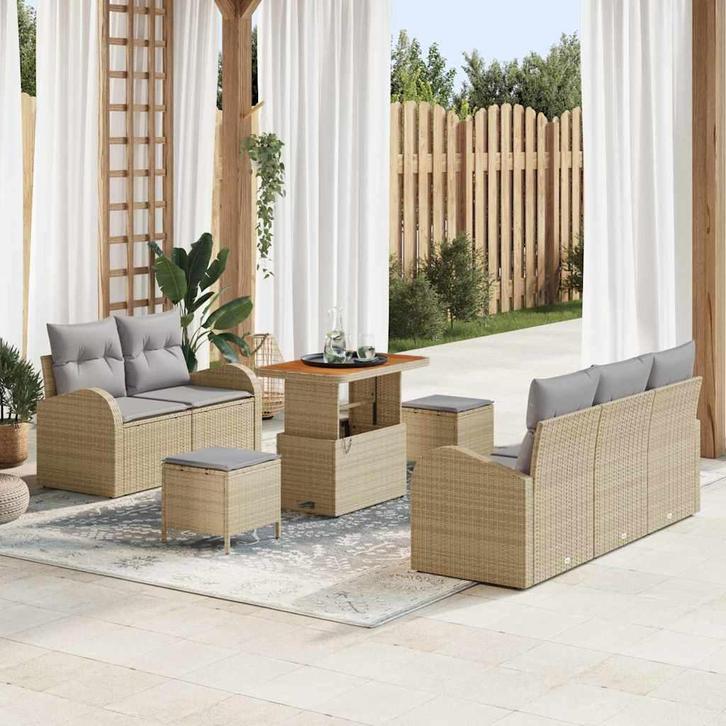 vidaXL Tuin Sofa Set 8 pcs Beige poly rattan, Tuin en Terras, Tuinsets en Loungesets, Nieuw, Verzenden