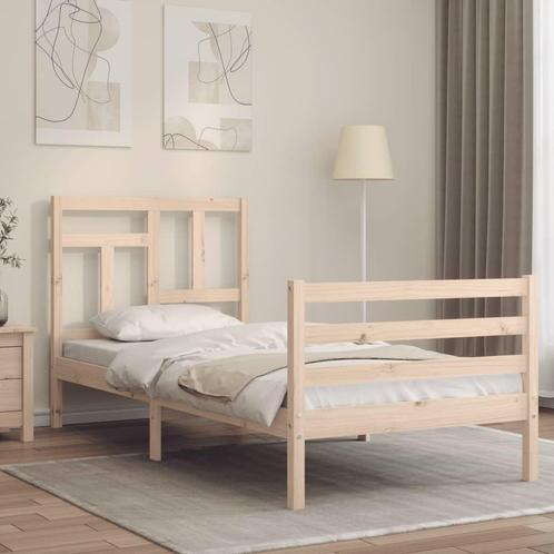 vidaXL Bedframe met hoofdbord massief hout 90x200 cm, Huis en Inrichting, Slaapkamer | Bedden, 90 cm, 200 cm, Bruin, Eenpersoons