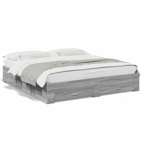 vidaXL Bedframe met lades bewerkt hout grijs sonoma eiken, Huis en Inrichting, Slaapkamer | Bedden, 80 cm, 200 cm, Grijs, Eenpersoons