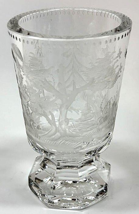 Raro Calice in Vetro Incolore Finemente Inciso a Mano -, Antiek en Kunst, Antiek | Glas en Kristal