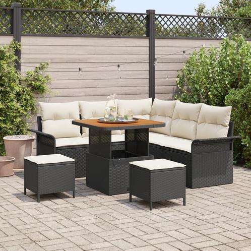 vidaXL 8-delige tuinbankset met kussens in zwart poly riet, Tuin en Terras, Tuinsets en Loungesets, Nieuw, Verzenden