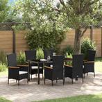 vidaXL Tuin Eetset met kussen 7 pcs Zwart 160 x 80 x 73 cm, Verzenden, Nieuw, Rotan