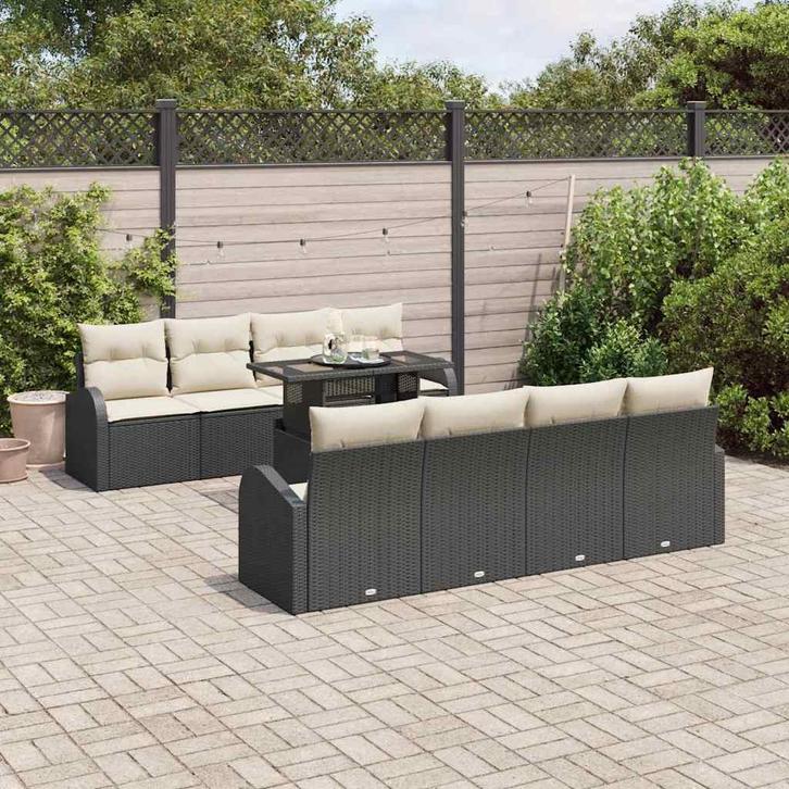 vidaXL Tuin Sofa Set met kussen met opslag 9 pcs Zwart Poly, Tuin en Terras, Tuinsets en Loungesets, Nieuw, Rotan, Verzenden