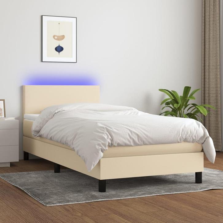vidaXL Boxspring met matras en LED stof crèmekleurig 80x200, Huis en Inrichting, Slaapkamer | Bedden, 80 cm, 200 cm, Crème, Eenpersoons