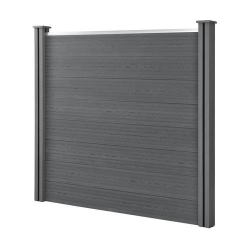 HKC Schuttingpaneel met palen grijs 165x162 cm, Tuin en Terras, Tuinschermen, Nieuw, Verzenden