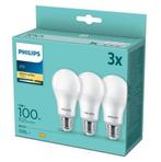 €10 - 3XLED Lampen - 100W - E27 - Multi pack - PHILIPS - Wit, Nieuw, E27 (groot), Peer, 60 watt of meer