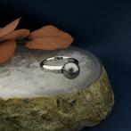 Witgouden ring met Tahiti parel en diamanten; 0,10 ct., Gebruikt, Overige kleuren, Ophalen of Verzenden, 17 tot 18