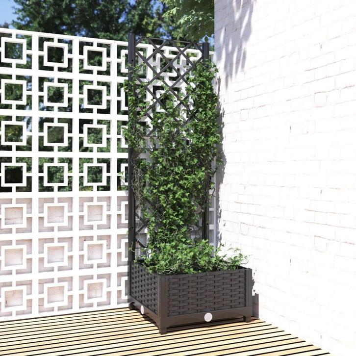 vidaXL Plantenbak met trellis zwart 40x40x121,5 cm PP, Tuin en Terras, Bloembakken en Plantenbakken, Minder dan 60 cm, Nieuw, Kunststof
