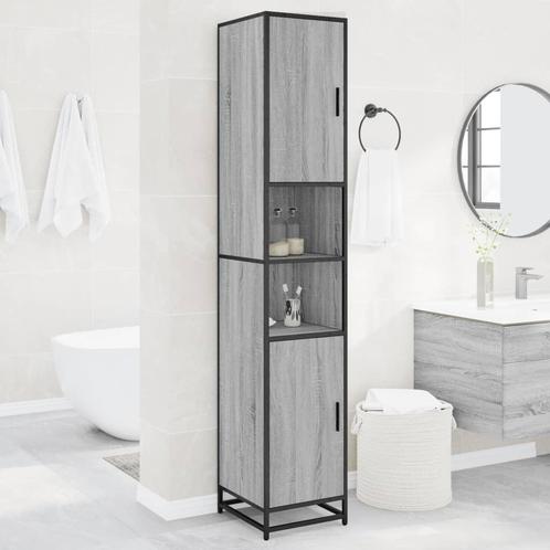 vidaXL Badkamerkast 35x37,5x188,5 cm hout en metaal grijs, Huis en Inrichting, Badkamer | Badkamermeubels, Nieuw, Verzenden