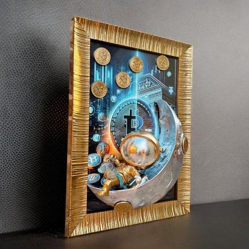 soul.arta - “ Bitcoin on the Moon 3D”, Antiek en Kunst, Kunst | Schilderijen | Modern