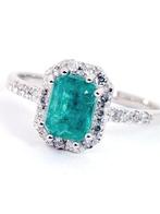 Ring Platina Smaragd - Diamant, Sieraden, Tassen en Uiterlijk, Ringen, Nieuw