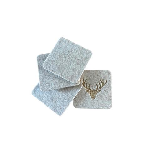 Onderzetters - Beige met Gewei - 4 stuks - Vilt -, Huis en Inrichting, Woonaccessoires | Onderzetters, Nieuw, Verzenden