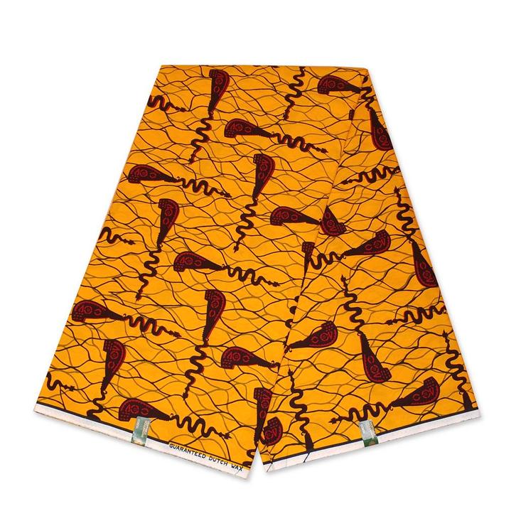 VLISCO stof Hollandais Afrikaanse Wax print - Geel / Rode Bo, Hobby en Vrije tijd, Stoffen en Lappen, Nieuw, Ophalen of Verzenden
