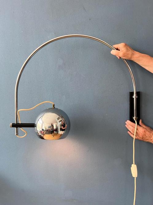 Chrome Eyeball Space Age Arc Wall Lamp by Herda, Huis en Inrichting, Lampen | Wandlampen, Ophalen of Verzenden