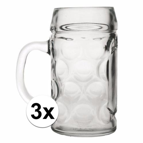 Bierpullen 1 liter 3 stuks - Bierfeest/Oktoberfest, Hobby en Vrije tijd, Feestartikelen, Ophalen of Verzenden