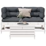 vidaXL 3-delige Loungeset met kussens massief grenenhout wit, Verzenden, Nieuw, Loungeset