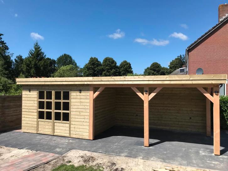 Houten schuurtje met overkapping / tuinhuis met overkapping, Tuin en Terras, Tuinhuizen, 200 tot 400 cm, 3 ramen of meer, 500 cm of meer