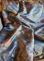TESSUTO San Leucio bloemmotief BLAUW duif en GOLDKLEURIG