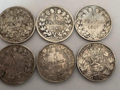 België, Frankrijk. 5 Francs 1833/1876 (lot de 6 monnaies en, Postzegels en Munten, Munten | Europa | Niet-Euromunten