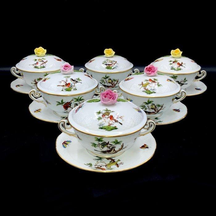 Herend - Exquisite Set of Soup Bowls with Rose Lids (18 pcs), Antiek en Kunst, Antiek | Meubels | Tafels
