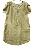 Luchtige linnen jurk- kleur CAMEL - korte raglan mouwen -, Nieuw