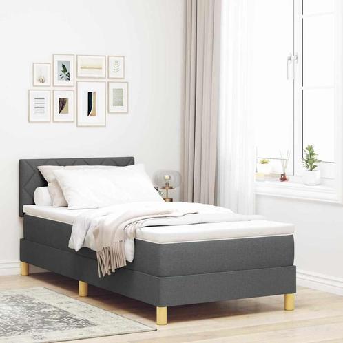vidaXL Boxspring bed met matras Donkergrijs 90 x 200 cm Stof, Huis en Inrichting, Slaapkamer | Bedden, Grijs, Nieuw, Stof, Verzenden