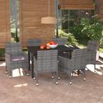 vidaXL 7-delige Tuinset met kussens poly rattan grijs, 6 zitplaatsen, Nieuw, Tuinset, Verzenden