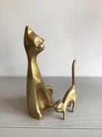 sculptuur, “ Moederpoes met kitten “ - 15 cm - brons verguld