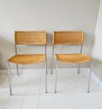 Eetkamerstoel - Chroom - Twee vintage stoelen in riet en