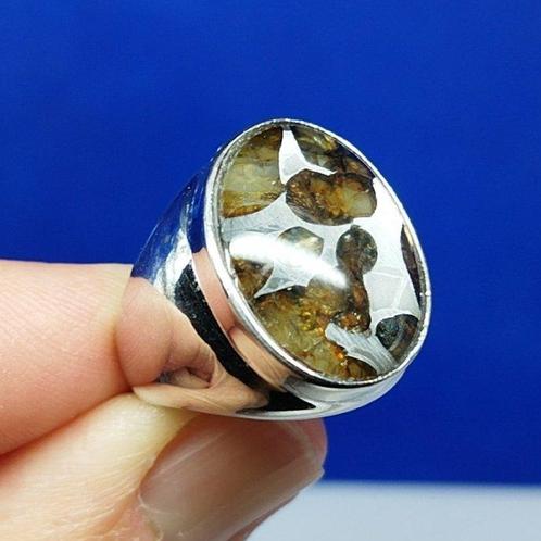 100% Doorzichtig PALLASITE Zilveren Ring. De beste, Verzamelen, Mineralen en Fossielen