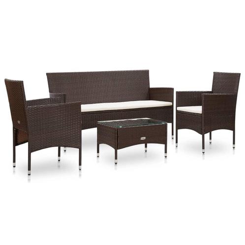 vidaXL 4-delige Loungeset met kussens poly rattan bruin, Tuin en Terras, Tuinsets en Loungesets, Loungeset, Nieuw, 4 zitplaatsen