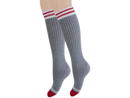 Kniekous - Rib - Strepen - Grijs/Rood, Kinderen en Baby's, Kinderkleding | Schoenen en Sokken, Verzenden