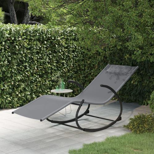 vidaXL Ligbed schommelend staal en textileen grijs, Tuin en Terras, Ligbedden, Nieuw, Verzenden