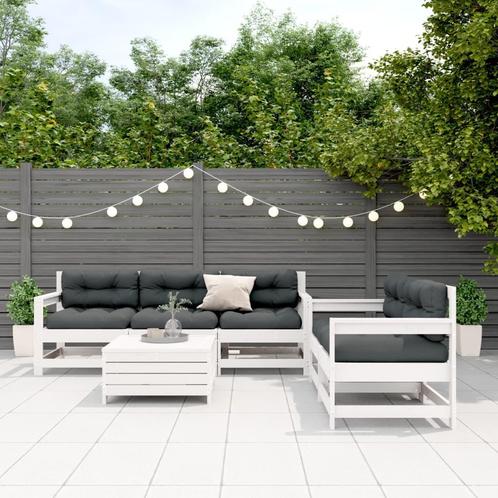 vidaXL 6-delige Loungeset met kussens massief grenenhout wit, Tuin en Terras, Tuinsets en Loungesets, Loungeset, Nieuw, Verzenden