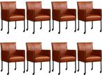Set van 8 Cognac leren moderne kuipstoel - poot rond zwart m, Overige kleuren, Nieuw, Leer, Ophalen of Verzenden