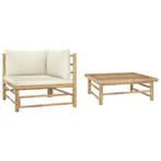 vidaXL 2-delige Loungeset met crèmewitte kussens bamboe, Verzenden, Nieuw, Hout, Loungeset