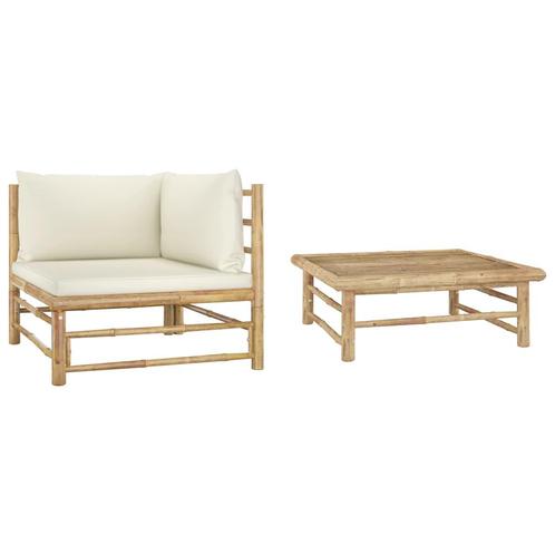 vidaXL 2-delige Loungeset met crèmewitte kussens bamboe, Tuin en Terras, Tuinsets en Loungesets, Loungeset, Nieuw, Hout, Verzenden