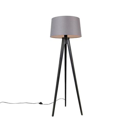 Tripod zwart met linnen kap Donkergrijs 45 cm - Tripod, Huis en Inrichting, Lampen | Vloerlampen, Nieuw, Overige materialen, 100 tot 150 cm