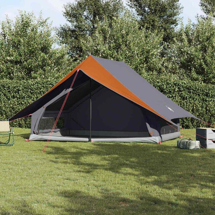 vidaXL Gezinstent met dak Grijs en Oranje 315 x 286 x 200 cm, Caravans en Kamperen, Tenten, Nieuw, Verzenden
