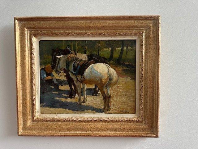 Pieter in tHout ( 1879 - 1965) - Rustende ruiter bij zijn, Antiek en Kunst, Kunst | Schilderijen | Klassiek