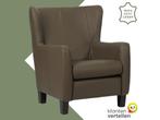 Leren fauteuil Hug - Toledo Moss (bruin/groen) - Poten hout, Nieuw, Ophalen of Verzenden, 75 tot 100 cm, Eigentijds, Klassiek, Retro, Romantisch