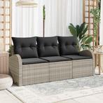 vidaXL Tuin Sofa Set met kussen 3 pcs Lichtgrijs Poly riet, Tuin en Terras, Tuinsets en Loungesets, Verzenden, Nieuw, Rotan